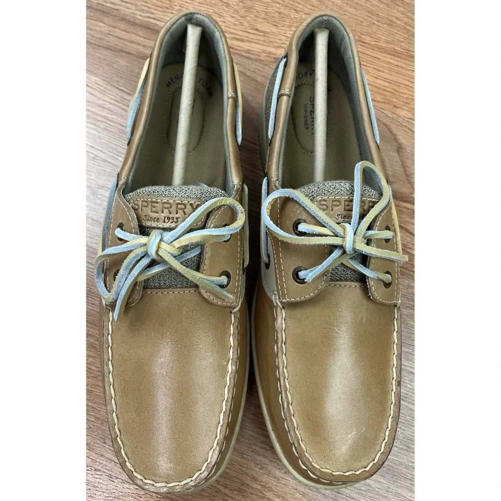 Sperry Women's Bluefish 2 Eye Leather Boat Shoes Linen/Oat Size 12 NEW